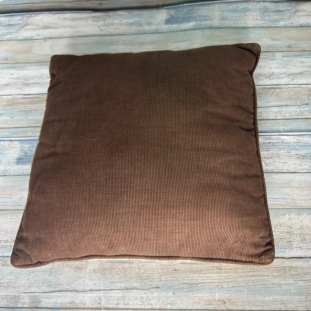 Vintage Needlepoint Pillow Chipmunk‎ Fall Mushroom Leaves Handmade Retro 70s 80s
